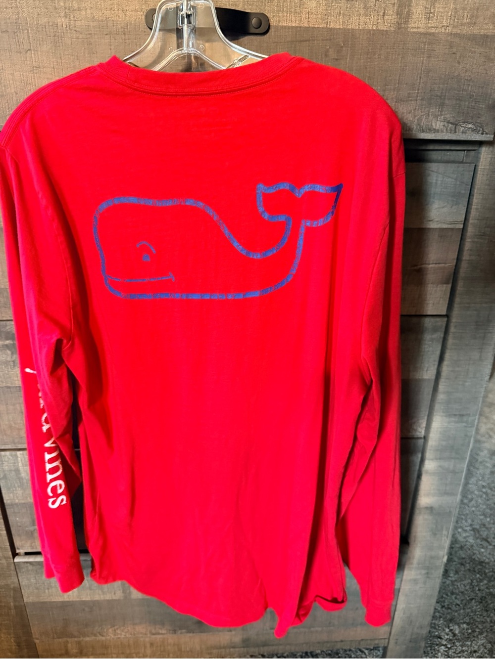 Vineyard Vines Red Long-Sleeve Tee with Blue Whale Graphic